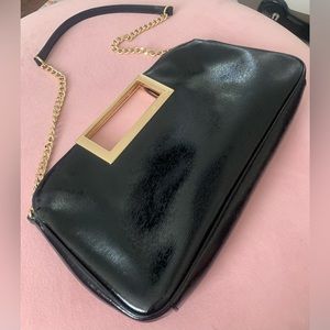 Authentic Michael Kors Berkeley black patent leather clutch with shoulder strap
